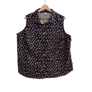 Talbots Outlet Flamingo Print Sleeveless Button Up Top